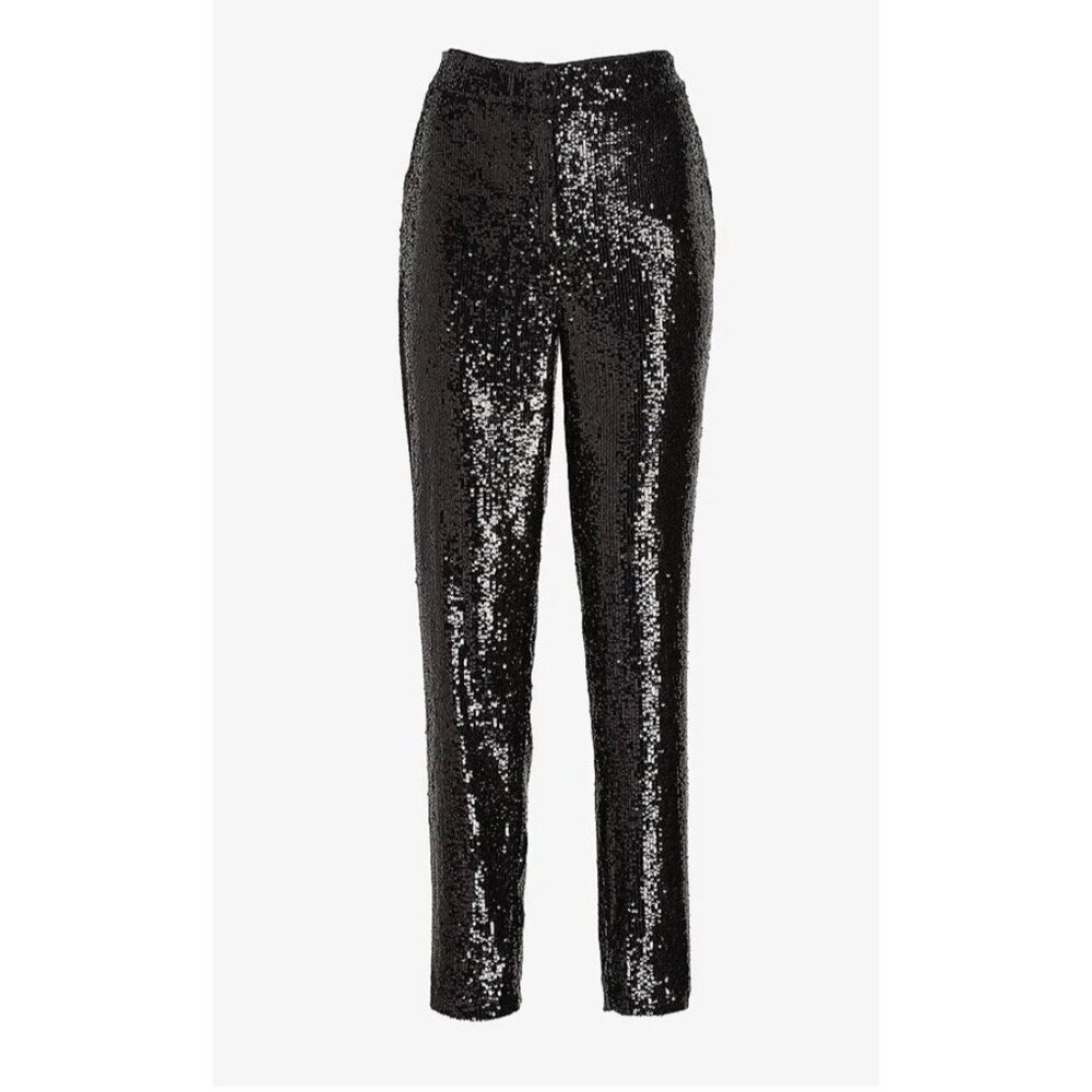 Womens Express Black Sequin Ankle Pants Small Evening Elegant Party Wedding Date - Picture 3 of 10